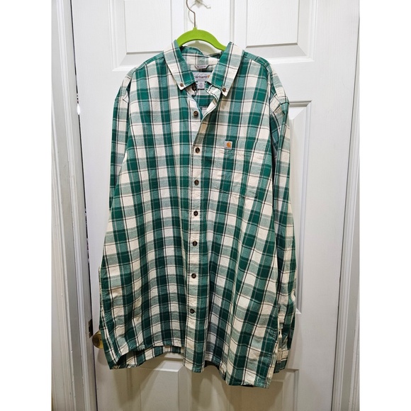 Carhartt Mens Green Plaid Relaxed Fit long sleeve button down shirt size XL Tall - Picture 1 of 7